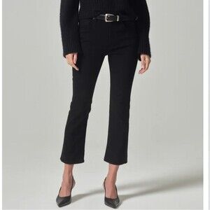Citizens of Humanity solid plush black isola mid rise cropped boot flare jeans